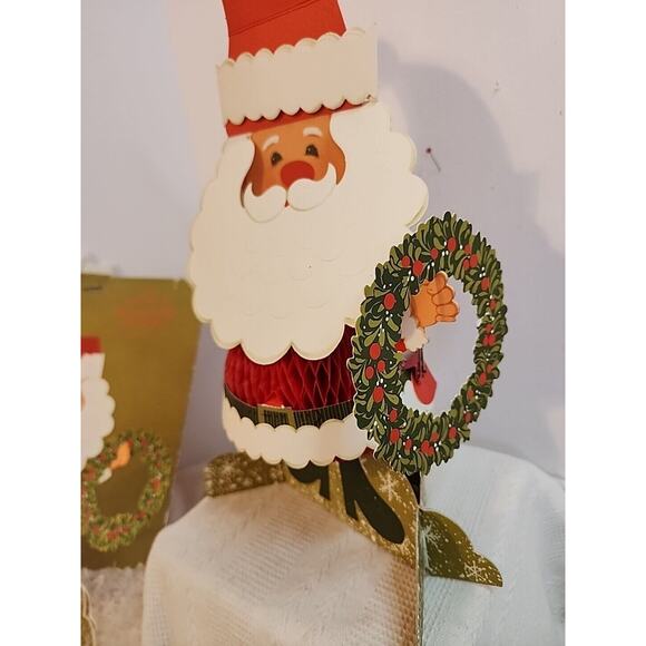 Vtg Hallmark Paper Santa Mistletoe Honeycomb Tabletop Centerpiece 11.75 In - Picture 3 of 4